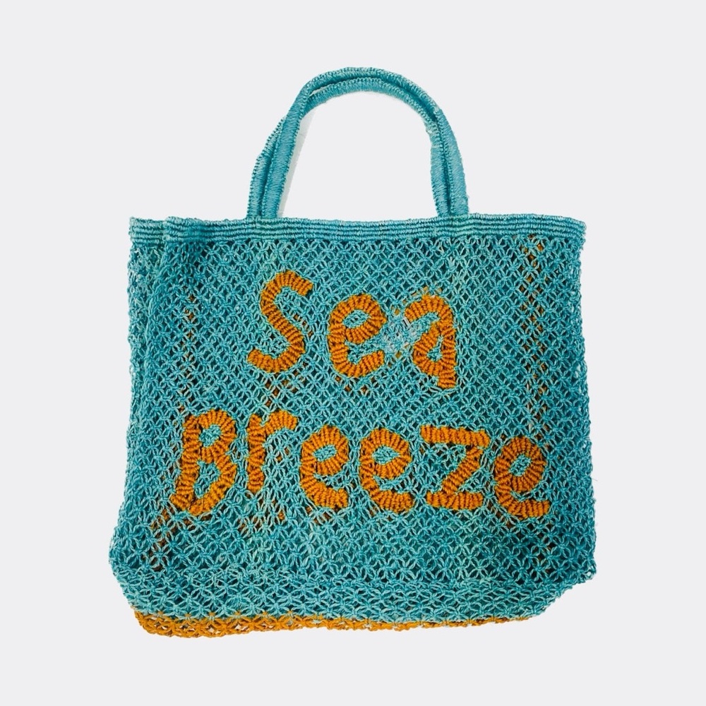 Sea Breeze Turquoise and Orange Woven Beach Tote Bag